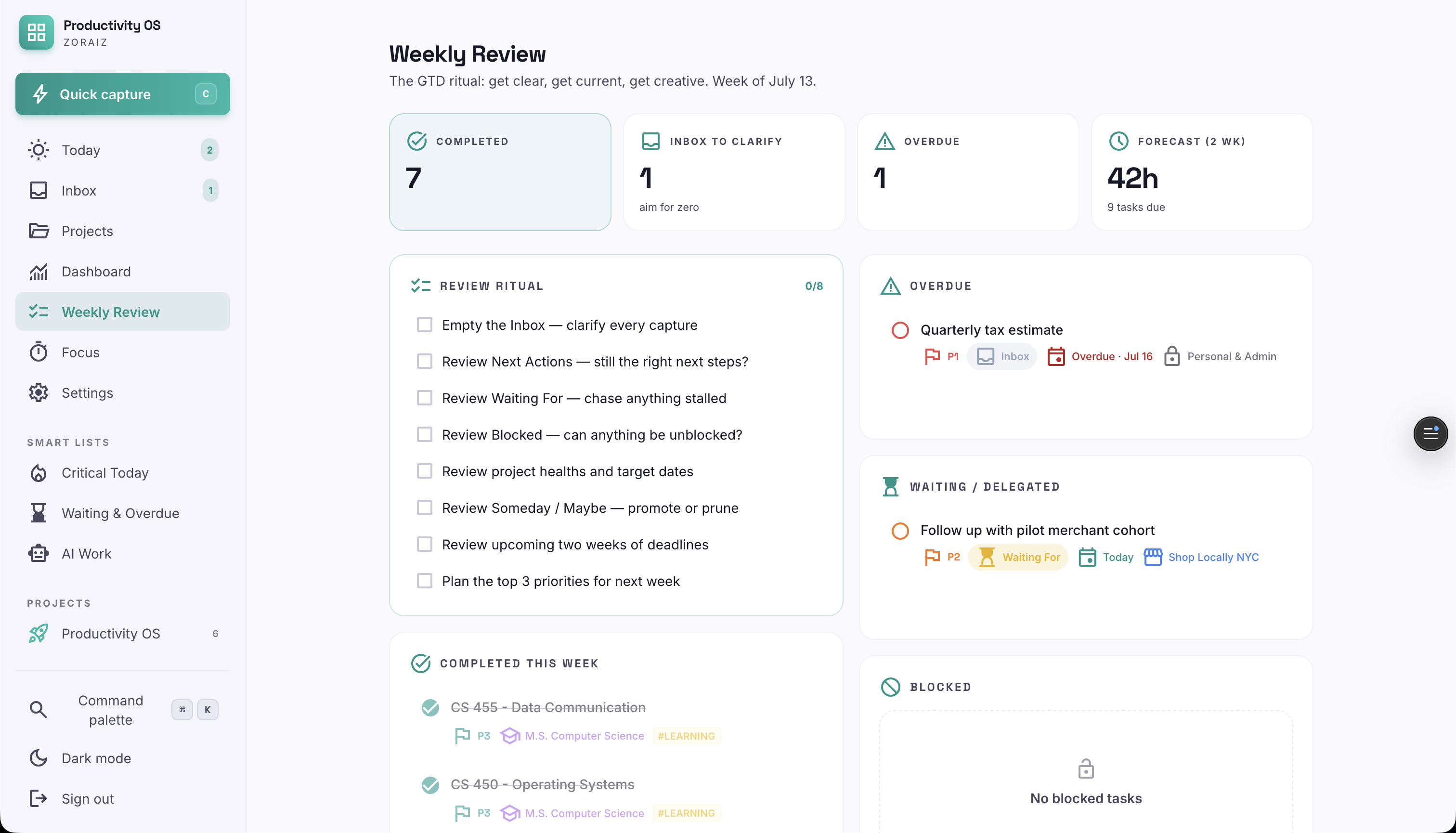 Weekly review — the GTD review checklist flow
